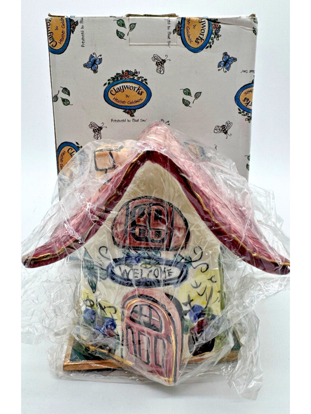 2001 Blue Sky Clayworks Heather Goldminc Welcome Tealight House w Box Base